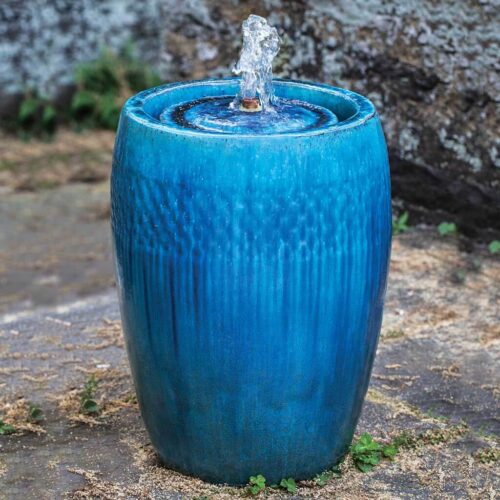Malmo Fountain, Short (terracotta In Mediterranean Blue) glazed terracotta, terra cotta, water feature, garden fountain