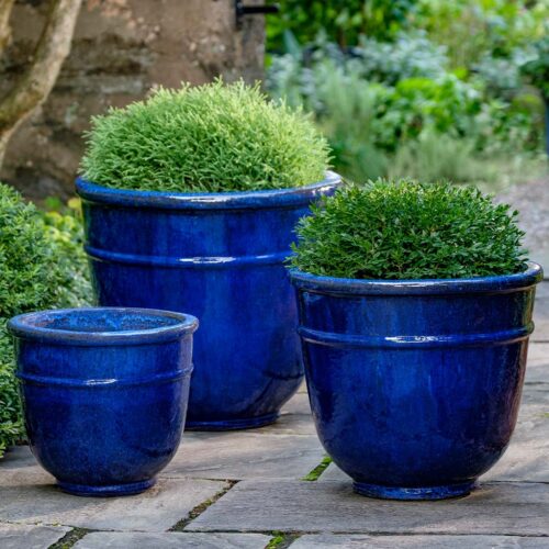 Origo Planter Set (terracotta In Riviera Blue) contemporary, terracotta, terra cotta, garden, planter
