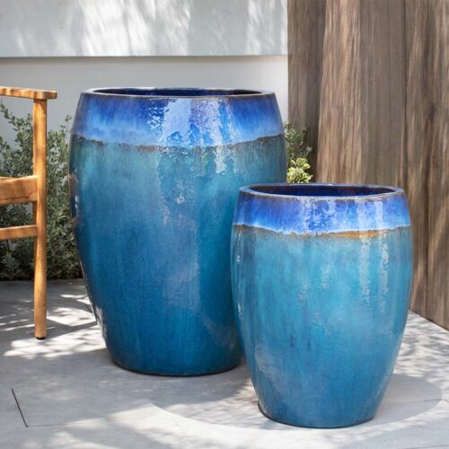 Cabana Planter (terracotta In Running Blue Glaze) contemporary, terracotta, terra cotta, garden, planter