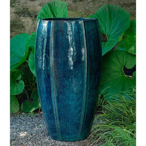 Tall Rib Vault Planter (terracotta In Indigo Blue Glaze)