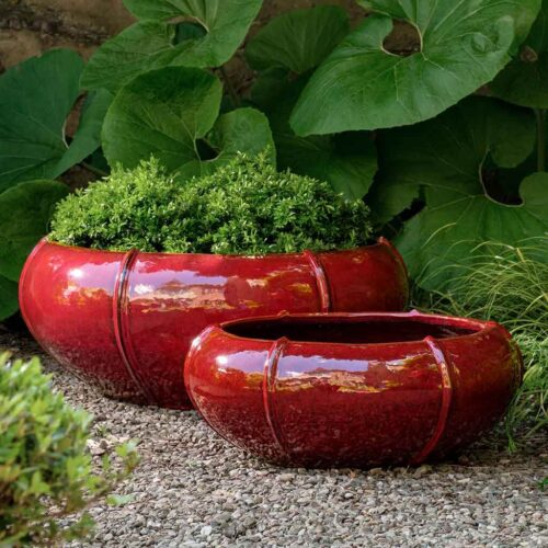 Rib Vault Planters, Low (terracotta In Tropical Red Glaze)