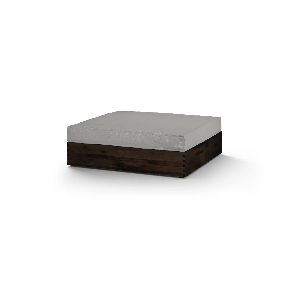 Aik05 F37 C60 Aiko Deep Ottoman, Drift Look Teak Original Finish, Cushion Sunbrella Sailcloths Seagull Grey