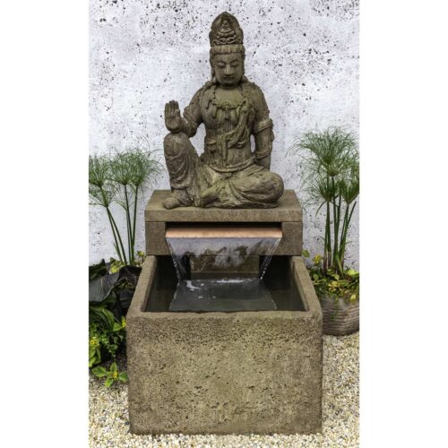Antique Quan Yin Buddha Fountain (cast Stone In Aged Limestone Finish)