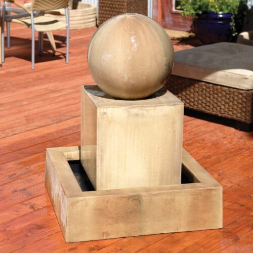 Block With Ball Fountain Material: Gfrc Finish: Sierra block fountain with ball garden decor fountains