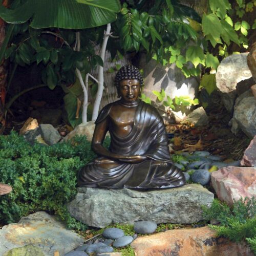 Brass Buddha Statue Material: Brass Finish: Verdigris meditating buddha statue brass garden statuary