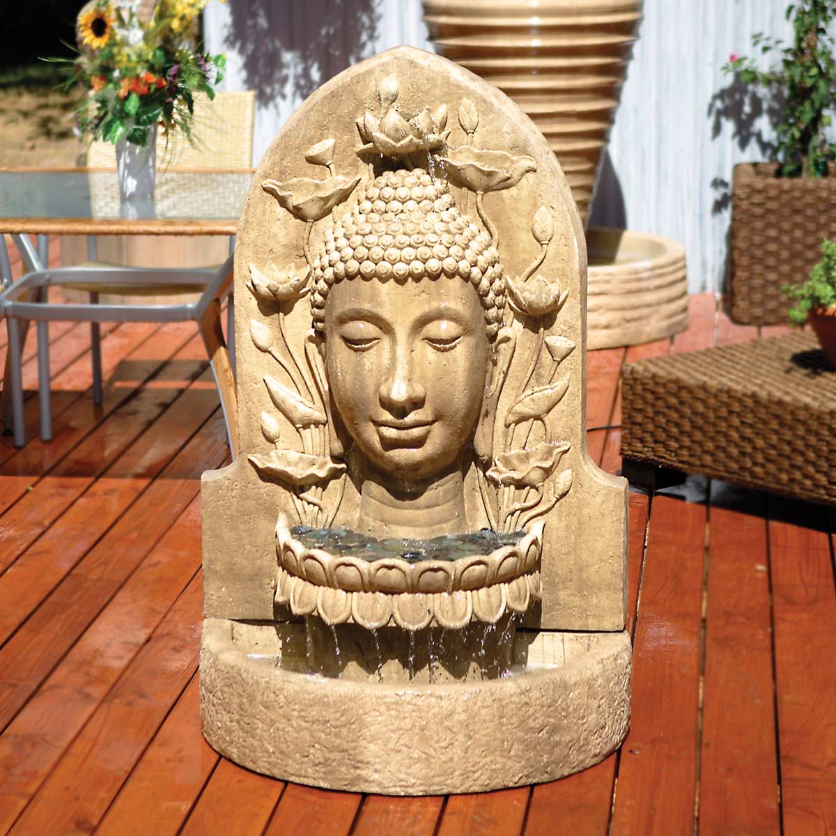 Buddha Fountain Outdoor Wall Accent Water Feature (gfrc In Ancient Finish)