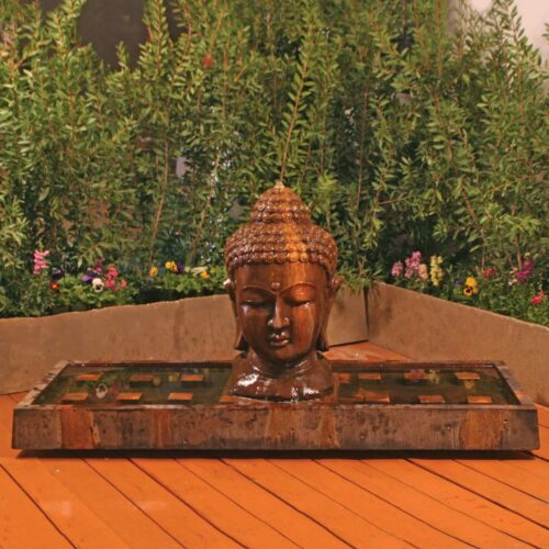 Buddha Head Fountain, Large Material: Gfrc Finish: Rodda Bronze buddha head fountain garden decor fountains