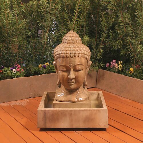 Buddha Head Fountain, Small Material: Gfrc Finish: Sierra buddha head fountain small yard art garden decor fountains