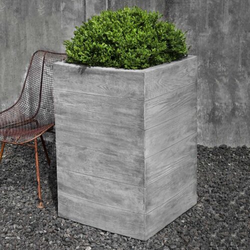 22 5"w X 33 5"h Tall Chenes Brut Box Planter (cast Stone In Greystone Finish) cast stone, garden, modern, planter, cube
