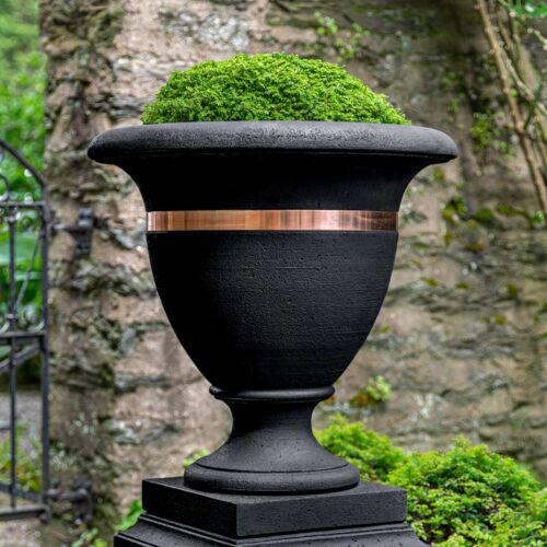 Classic Copper Banded Urn (cast Stone In Nero Nuovo Finish)
