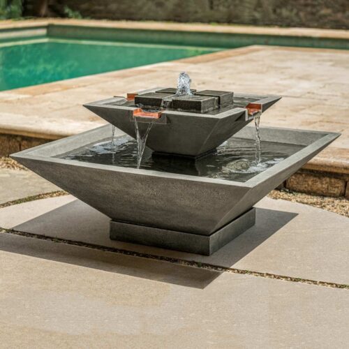 Facet Fountain Cast Stone In Greystone Finish