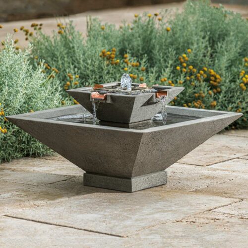 Small Facet Fountain Cast Stone In Greystone Finish