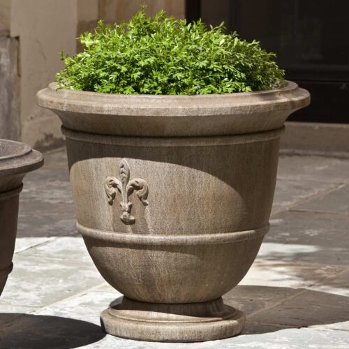 Fleur De Lis Large Urn (cast Stone In Aged Limestone Finish)