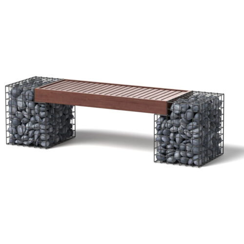 Gabion Bench Product Shot Steel, Ipe, Mexican Pebble gabion bench garden decor garden seating