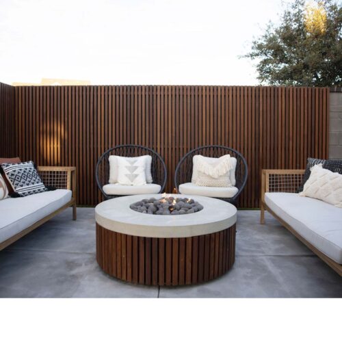 Hampton Fire Bowl (brazilian Hardwood With Gfrc In Natural And Lava Rock Fire Media)