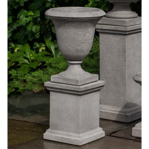 Linwood Urn with Low Wolcott Pedestal (Cast Stone in Alpine Stone)
