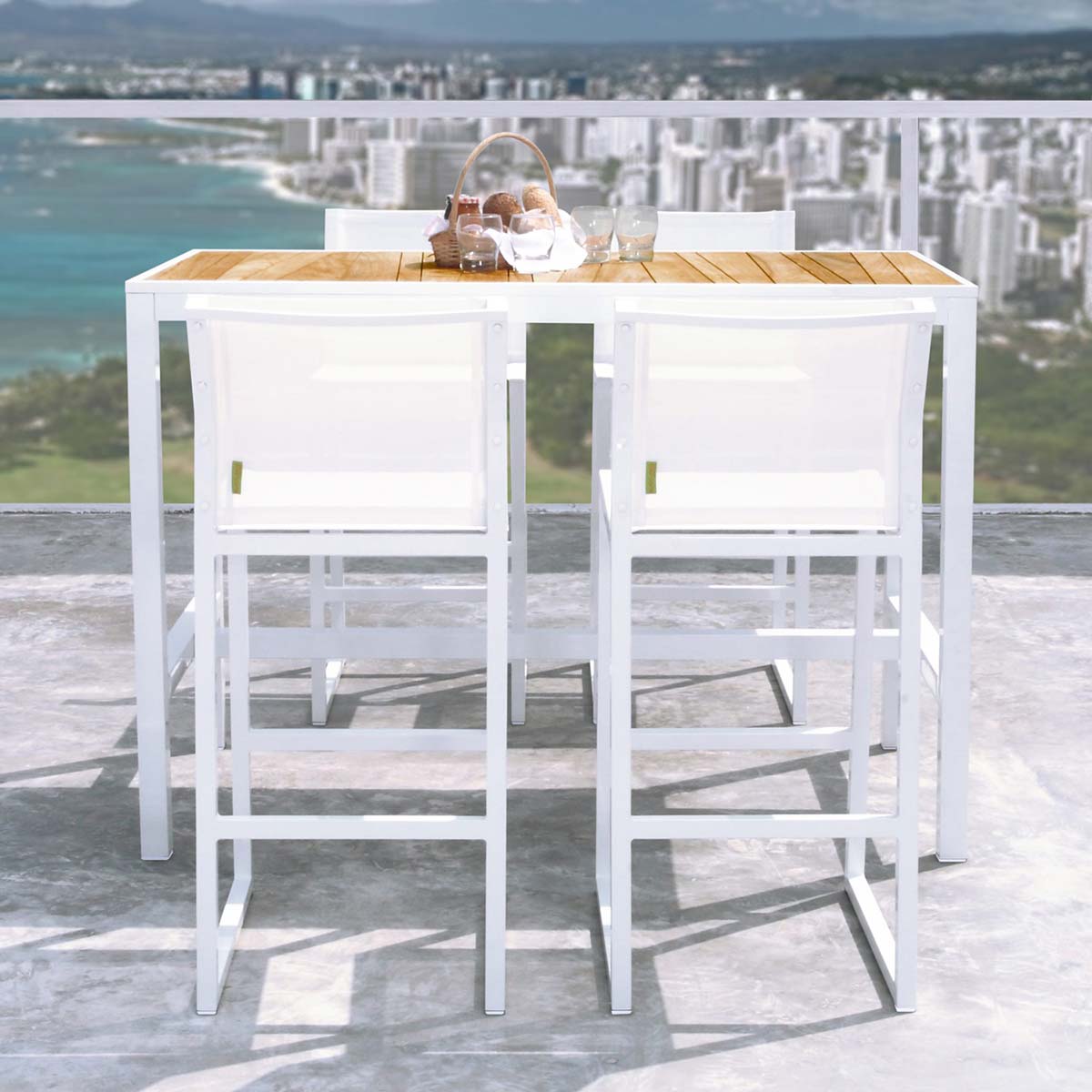 Allux Bar Chairs With Allux Bar Table (abstract Slats) Powder Coated Aluminum (white), Batyline (white)