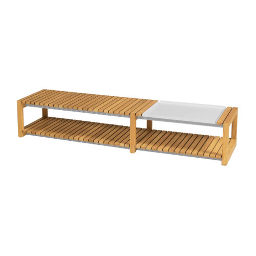 Ekka Long Coffee Table Plantation Teak With Powder Coated Aluminum Tray