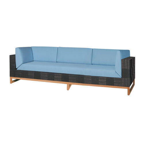 Ekka Sofa 3 Seater Twitchell Textiline (royal Black), Sunbrella Canvas Cushions (mineral Blue)