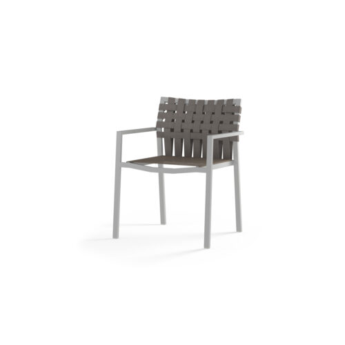 Mg2847 F03 W11 S03 Ekka Stacking Armchair, Aluminum White, Webbing Keops Dune, Batyline Light Taupe