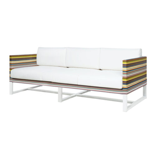 Stripe Sofa 3 Seater Powder Coated Aluminum (white), Twitchell Stripes Textilene (green Barcode), Sunbrella Canvas (white)