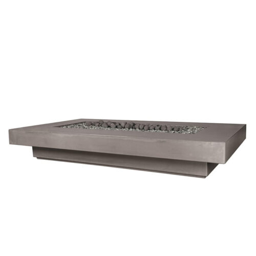 Midway Rectangle Low Fire Table (rain Cloud Natural Concrete Finish And Silver Reflective Diamond Fire Glass With Large Tumbled Lava Rock) aspen square fire pit gfrc contemporary outdoor decor yard art