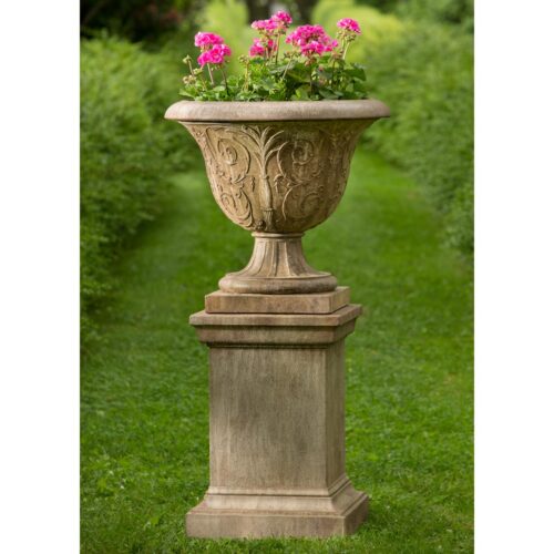 PPD-609 Palais Arabesque Urn With Pedestal (Cast Stone in Aged Limestone)