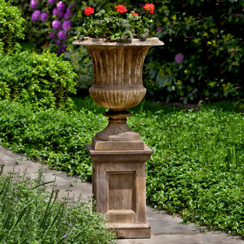 PPD-659 Smithsonian Classical Urn with Barnett Pedestal (Cast Stone in Aged Limestone)