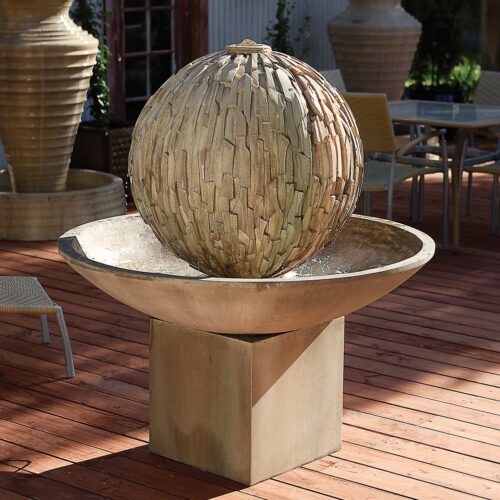 Rubix And Wok Fountain With Riser Material: Gfrc Finish: Sierra rubix and wok fountain with riser garden decor fountains