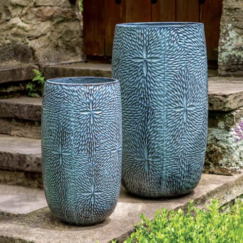 Sand Dollar Tall Planters (terracotta In French Blue Glaze)