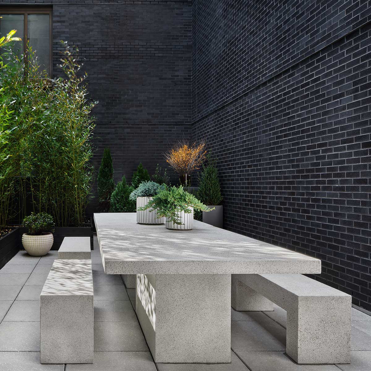 Slab Table With Aspen Benches (fiberglass Resin And Aggregate In Natural Stone Finish)