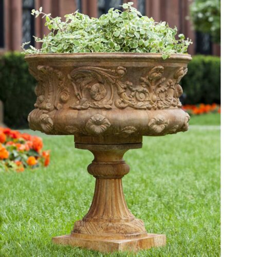 Smithsonian Morning Glory Urn (cast Stone In Ferro Rustico Nuovo Finish)