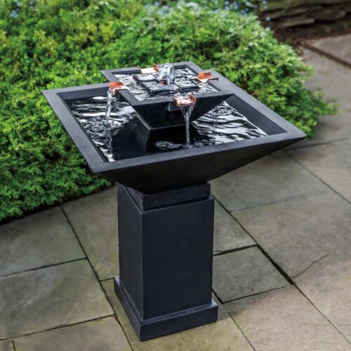 Square One Fountain Cast Stone In Nero Nuevo Finish