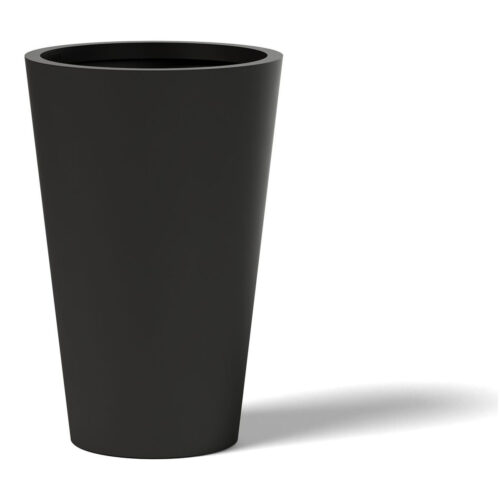 Tall Round Planter Material: Aluminum Finish: Black tall round taper metal garden planter yard art garden decor garden planters