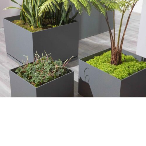 Box Planter Grouping Aluminum Charcoal Gray cube garden planter garden decor garden planters