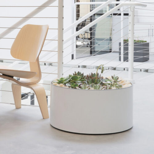 Drum Planter: Aluminum Solo In Landscape Linen White cylinder garden planter garden decor garden planters