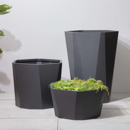 Facet Planter Grouping Aluminum Black cylinder garden planter garden decor garden planters