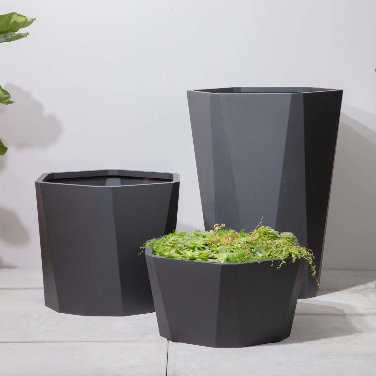 Facet Planter Grouping Aluminum Black cylinder garden planter garden decor garden planters