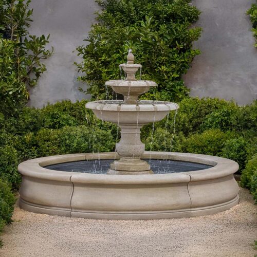Alessia Fountain In Basin (Cast Stone in Greystone)