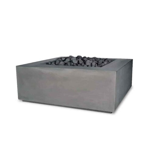 Aura Square Fire Table (gfrc In Rain Cloud Natural Concrete Finish With Large Tumbled Lava Rock)