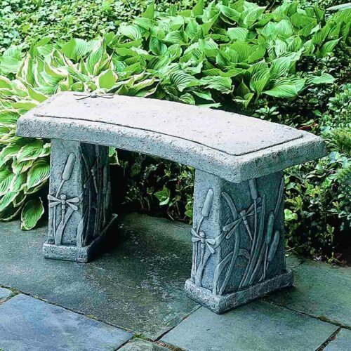 Dragonfly Curved Bench (cast Stone In Alpine Stone) cast stone garden bench
