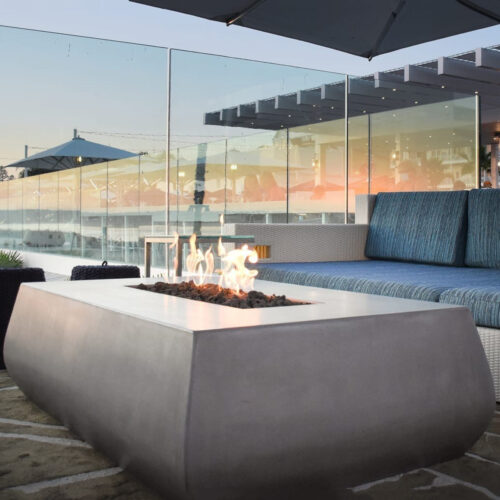 Belize Rectangle Fire Table (glass Fiber Reinforced Concrete In Morning Fog Solid Finish) belize fire pit gfrc contemporary outdoor decor yard art