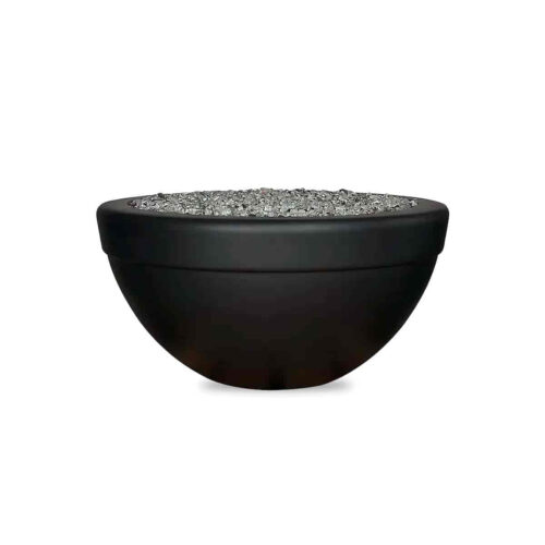 Executive Fire Bowl (gfrc In Black Solid Finish With Reflective Nugget Glass Fire Media) round fire pit gfrc contemporary outdoor decor yard art