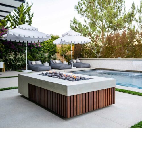 Fairmont Fire Table (brazilian Hardwood With Gfrc In Natural And Lava Rock Fire Media)