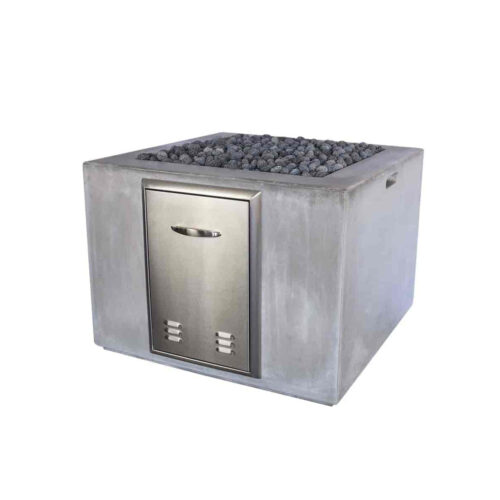 Fire Cube (glass Fiber Reinforced Concrete In Cool Grey Solid Finish With Optional Fire Door) cube square fire pit gfrc contemporary outdoor decor yard art
