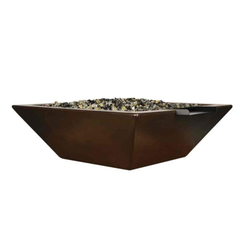 Geo Square Fire Water Bowl (gfrc In Dark Walnut Perma Spec Finish With Reflective Nugget Fire Media) geo square fire pit gfrc contemporary outdoor decor yard art