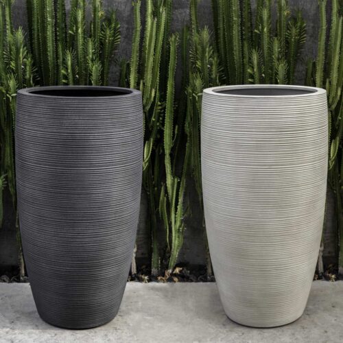 Glenmoore Planters (fiberglass In Ribbed Lead And Ivory Finishes)