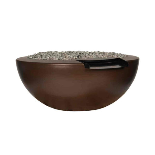 Legacy Round Fire Water Bowl (gfrc In Dark Walnut Solid Finish With Reflective Diamond Fire Glass) legacy round firepit usa globe sphere bowl gfrc