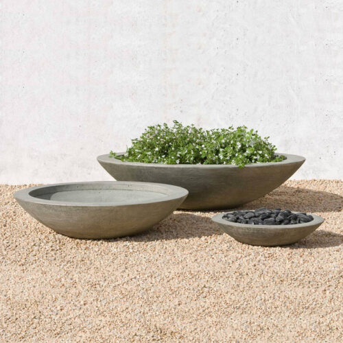 Low Zen Bowl Planters (cast Stone In Alpine Stone) cast stone, garden, contemporary, planter, bowl