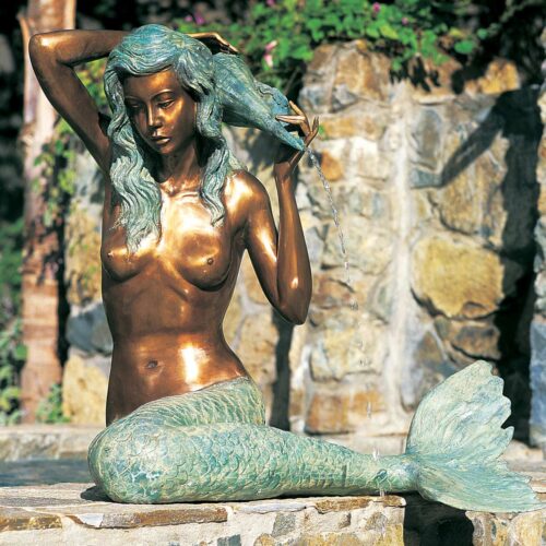 Mermaid Fountain Landscape Material: Brass With Bronze Highlights mermaid fountain brass garden fountains